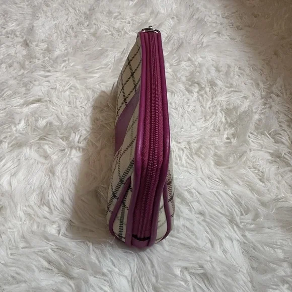 Coach Peyton Tattersall Coated Canvas and Leather Plaid Pink Stripe Cosmetic Bag - Picture 3 of 9